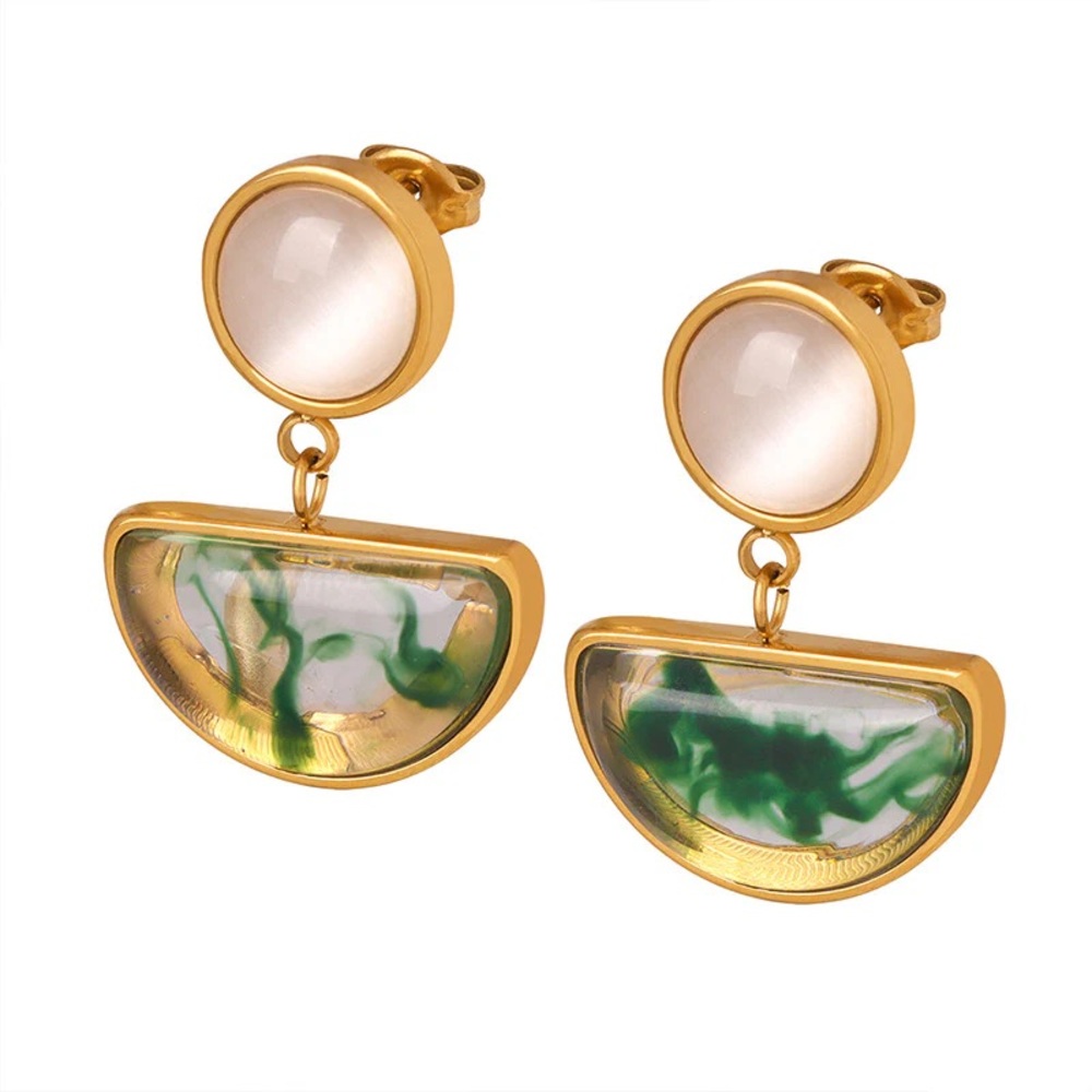 TWO PAIR FOR $55💎*Unique Abstract 18K Gold Plated Resin Drop Earrings*ML - Picture 3 of 11